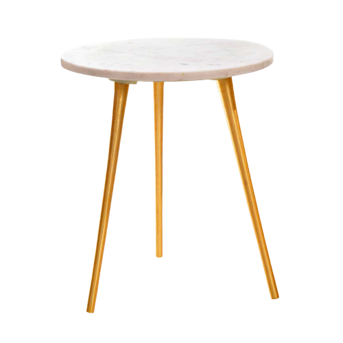 Medium Marble Top Side Table with Three Metal Legs