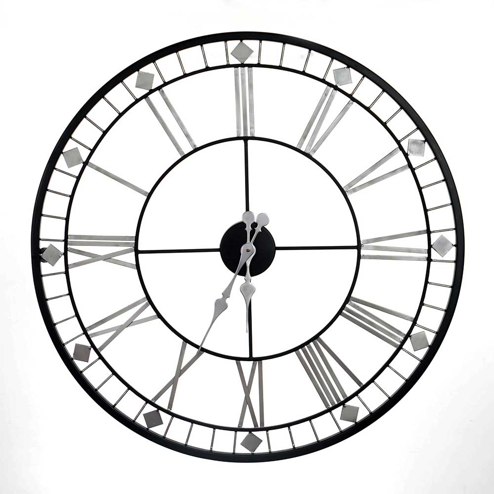 Large Roman Wall Clock 80cm Dia in Black & Silver Colour
